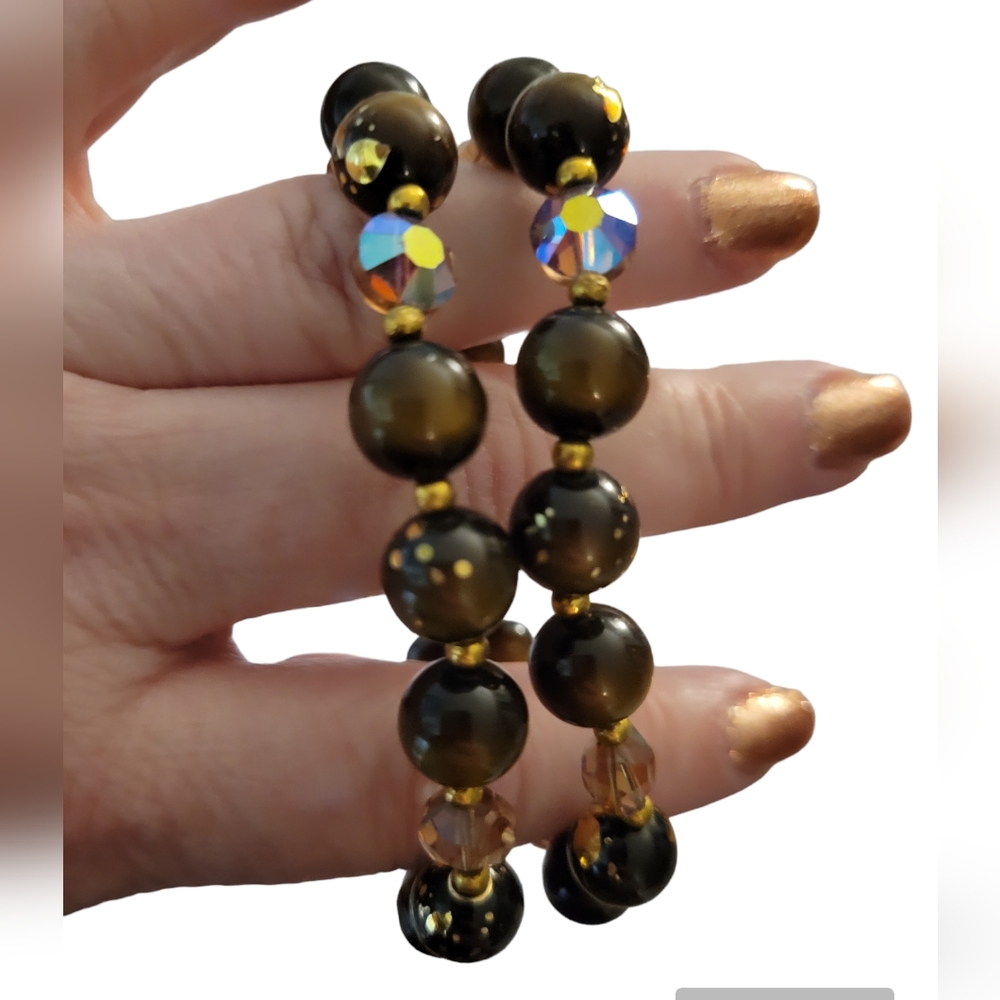 Hand Crafted Beaded Bracelet Brown Gold